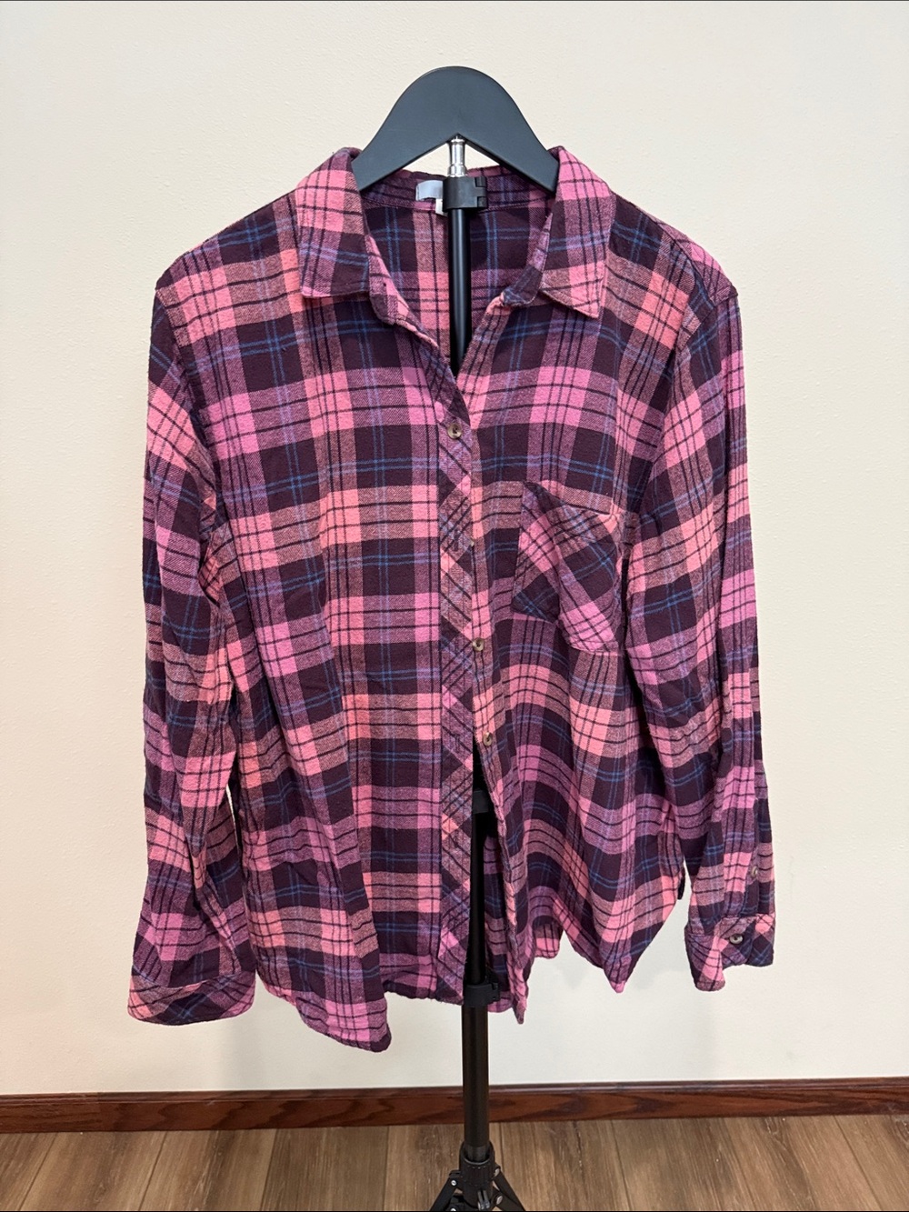 Sonoma Burgundy and Pink Plaid Flannel Shirt